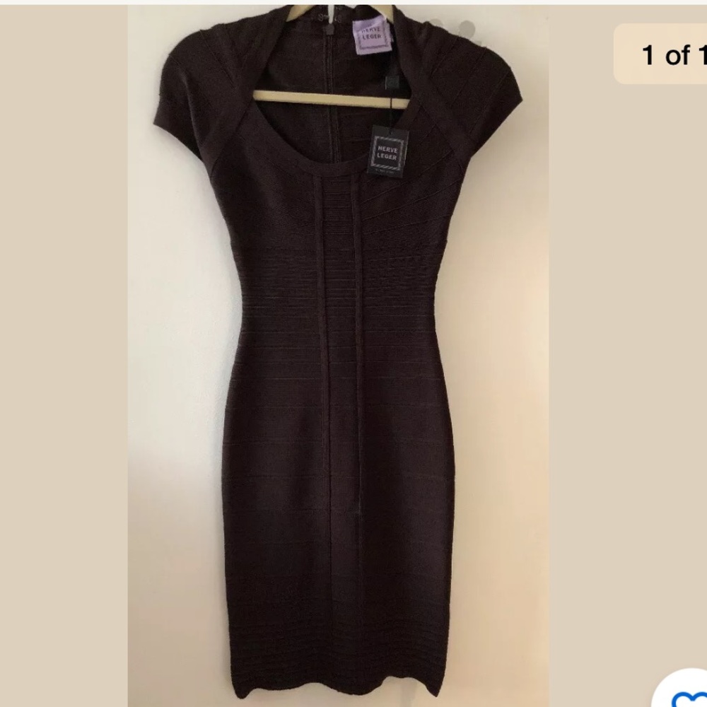 NWT Herve Leger Brown Bodycon Dress Sz XS
